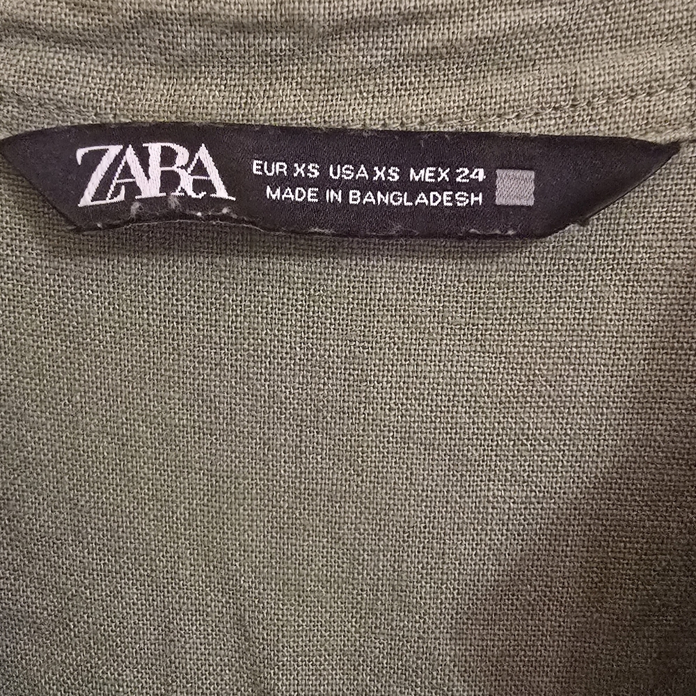 Zara Green Linen Blend Belted Midi Dress Size: XS - Picture 5 of 5